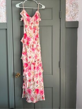 Crystal Doll Pink Floral Maxi Dress with Cream Base